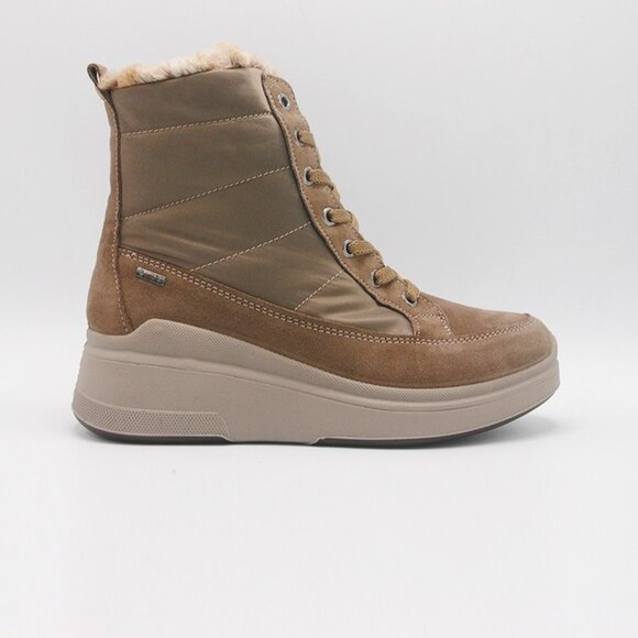 NEW IGI&CO Made In Italy Women's Suede Laced Up  mud wedge Booties taupe  462mn - Picture 7 of 8